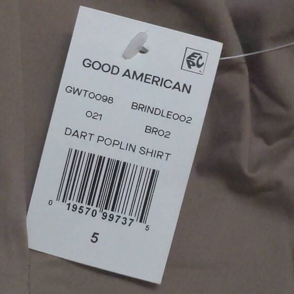 Good American Womens Dart Poplin Shirt Button Up Brown Long Sleeve Pleated 5 New - Picture 9 of 11
